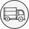 Black line drawing of a delivery truck inside a white circle with a black border.